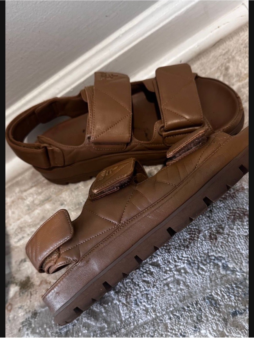 Prada Brown Quilted Leather Velcro Strap Flats